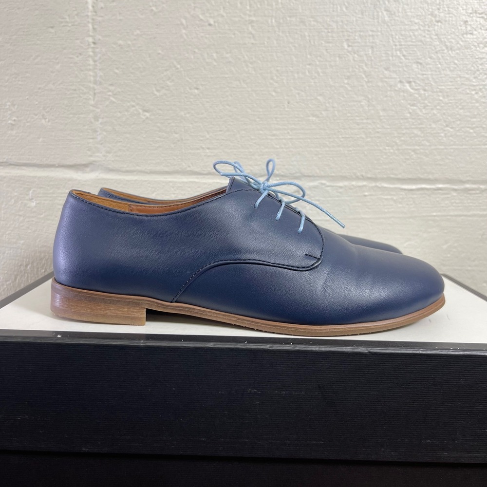 Julia Bo Navy Blue Soft Leather Plain Toe Comfort Shoes Women's 38 EU/7.5-8 US